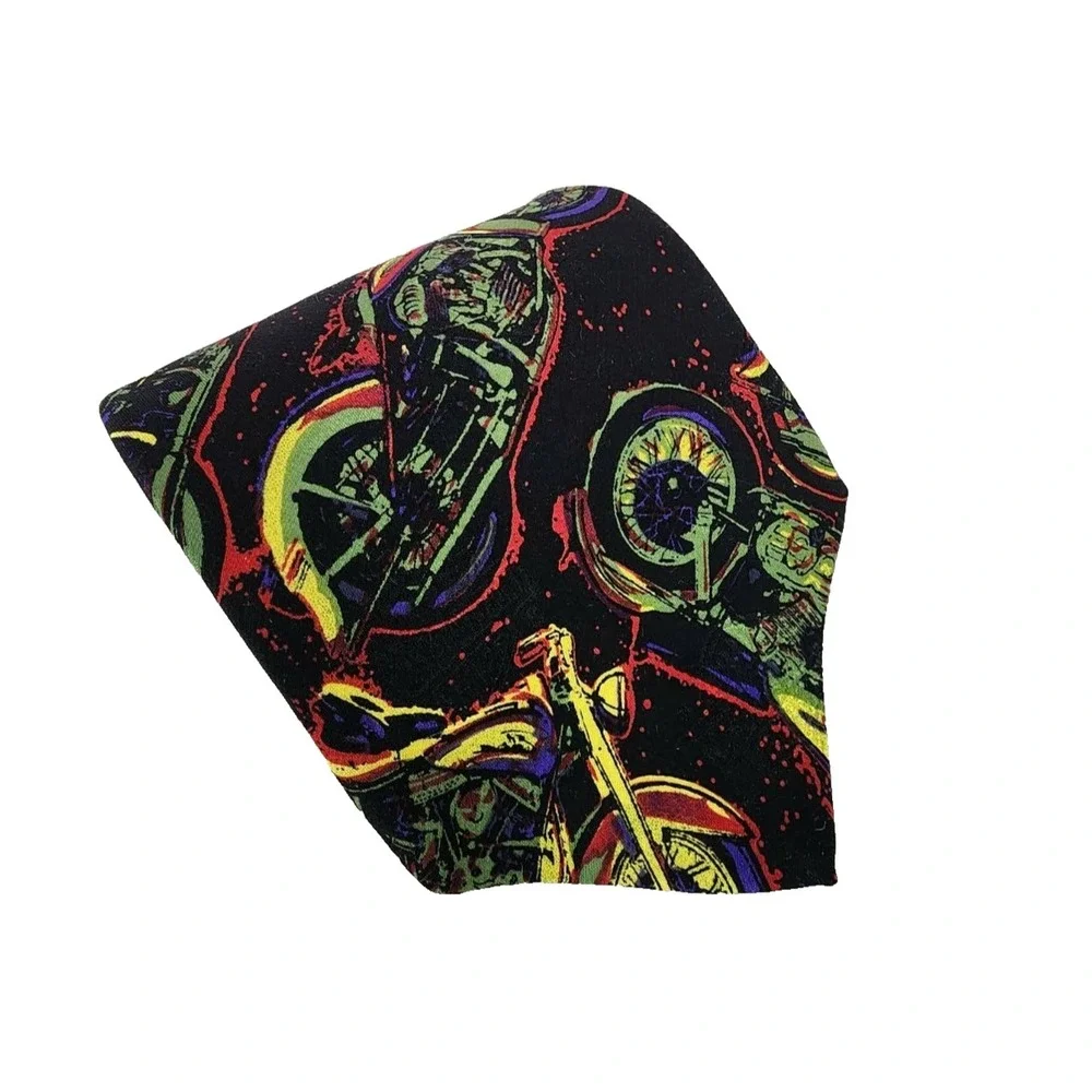 Vintage‎ RM Style Mens Black Harley Davidson Motorcycle Print Necktie